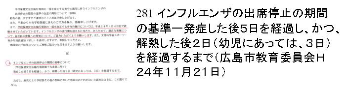 281 インフルエンザの出席停止の期間の基準について（広島市教育委員会Ｈ２４年１１月２１日）
